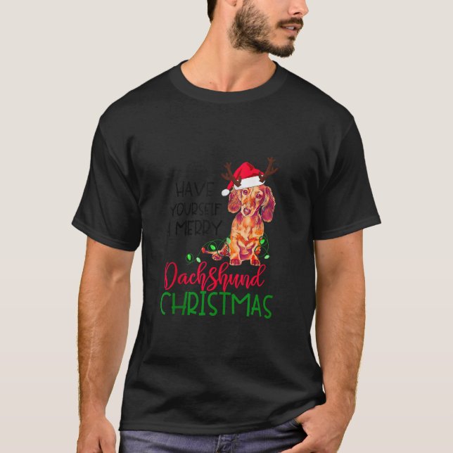 Retro Have Yourself Merry Dachshund Christmas Wein T-Shirt (Front)