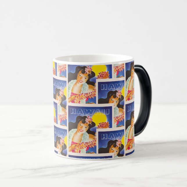 Retro Hawaii Flower Girl Art Magic Mug (Front Right)