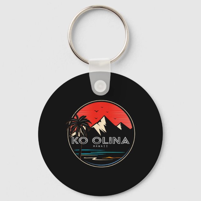Retro Hawaii Ko Olina Wave Surfing  Key Ring (Front)