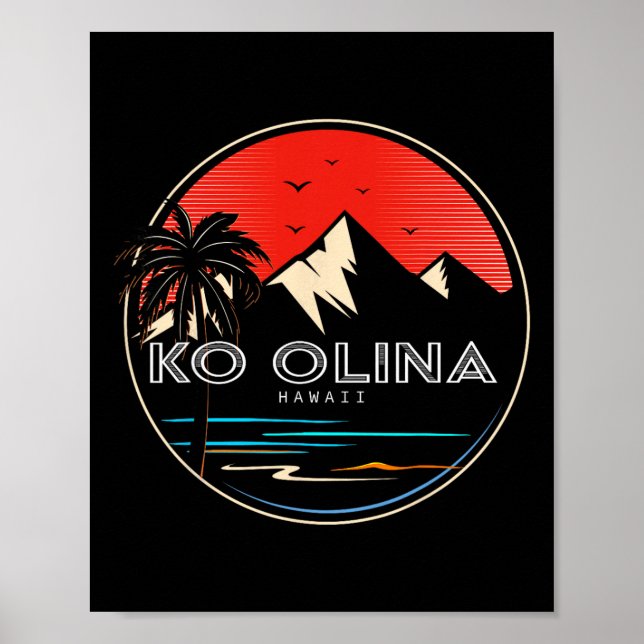 Retro Hawaii Ko Olina Wave Surfing  Poster (Front)