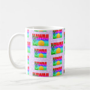Retro Hawaii Sunset Beach Purple Hibiscus Coffee Mug
