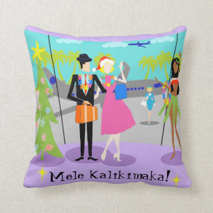 Retro Hawaiian Christmas Throw Pillow
