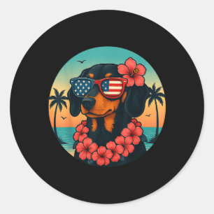 Retro Hawaiian Dachshund Dog Tropical Floral Classic Round Sticker