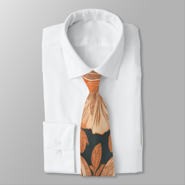Retro Hawaiian floarl pattern Summer orange Tie (Tied)