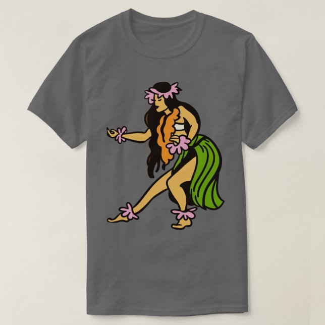 Retro Hawaiian Hula Girl Illustration T-Shirt (Design Front)