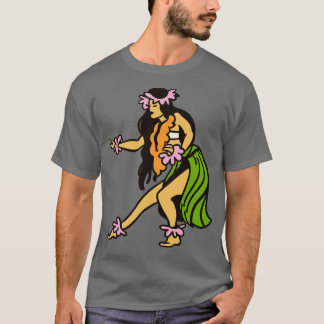Retro Hawaiian Hula Girl Illustration T-Shirt