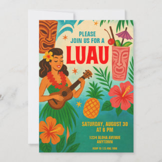 Retro Hawaiian Luau Party Invitation