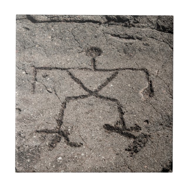Retro Hawaiian Petroglyph - Vintage Petroglyphs Tile (Front)