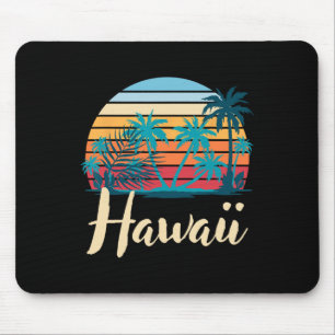 Retro Hawaiian Summer Vacation Palm Trees Tropical Mouse Pad