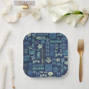 Retro Hawaiian Tiki Paper Plate