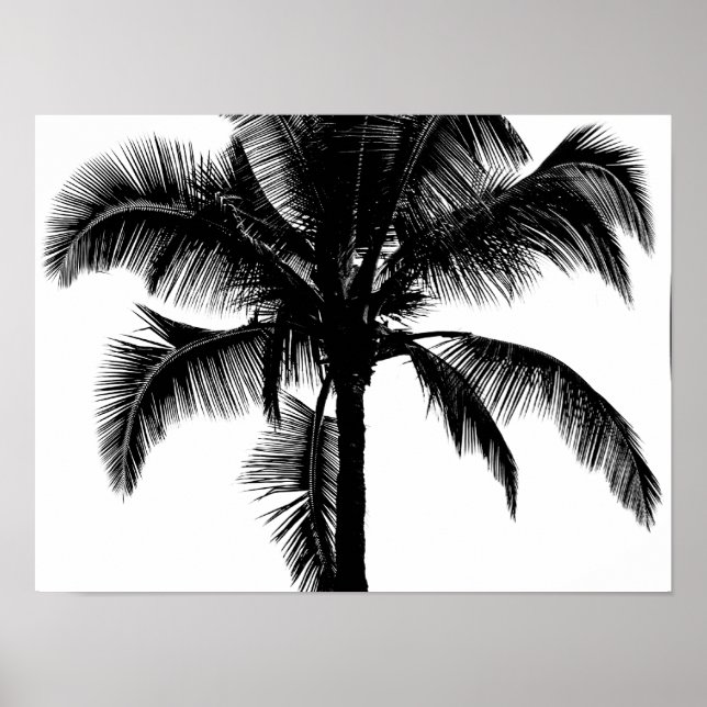 Retro Hawaiian Tropical Palm Tree Silhouette Black Poster (Front)