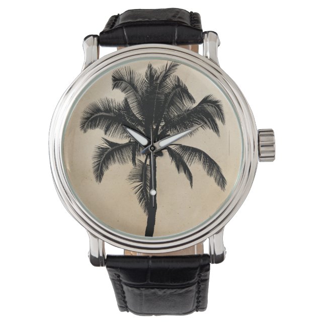 Retro Hawaiian Tropical Palm Tree Silhouette Black Watch (Front)