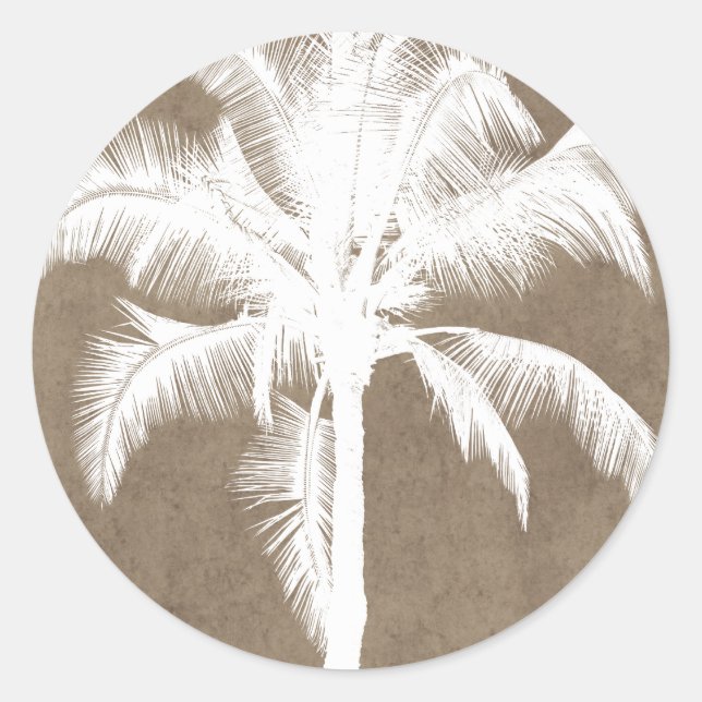 Retro Hawaiian Tropical Palm Tree Silhouette White Classic Round Sticker (Front)