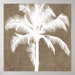 Retro Hawaiian Tropical Palm Tree Silhouette White Poster
