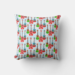 Retro Hawaiian Ukulele Floral Cushion