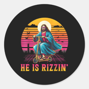 Retro He Is Rizzin Funny Jesus Has Rizzen Easter C Classic Round Sticker