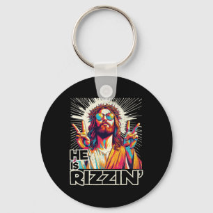 Retro He Is Rizzin Funny Jesus Has Rizzen Easter C Key Ring