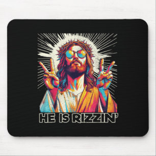 Retro He Is Rizzin Funny Jesus Has Rizzen Easter C Mouse Pad
