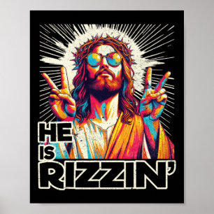 Retro He Is Rizzin Funny Jesus Has Rizzen Easter C Poster