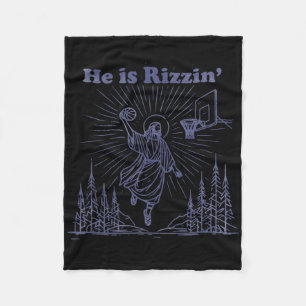 Retro He Is Rizzin God Playing Sketll Funny Easter Fleece Blanket