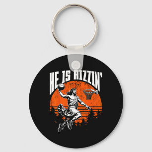 Retro He Is Rizzin' Jesus Sketll Player Lover Chri Key Ring