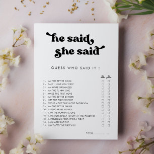Retro He Said She Said Bridal Shower Game Card