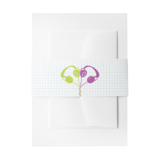 Retro Headphones Heart Music Wedding Purple Lime Invitation Belly Band