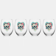 Retro Headphones Heart Skull