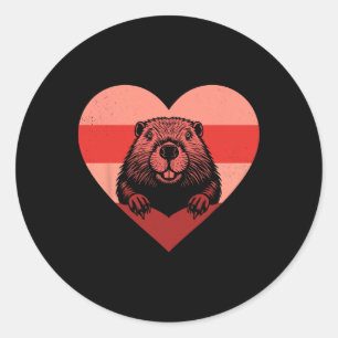 Retro Heart Beaver Vintage Valentine Womens Mens K Classic Round Sticker