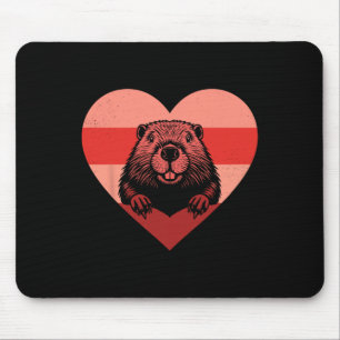 Retro Heart Beaver Vintage Valentine Womens Mens K Mouse Pad