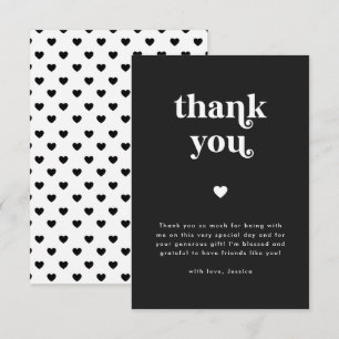 Retro Heart Black & White Baby Shower Thank You Card