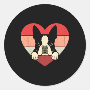 Retro Heart Boston Terrier Dog Vintage Valentine W Classic Round Sticker