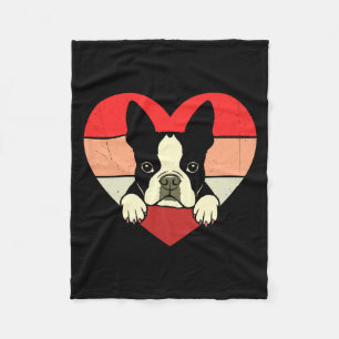 Retro Heart Boston Terrier Dog Vintage Valentine W Fleece Blanket