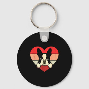 Retro Heart Boston Terrier Dog Vintage Valentine W Key Ring