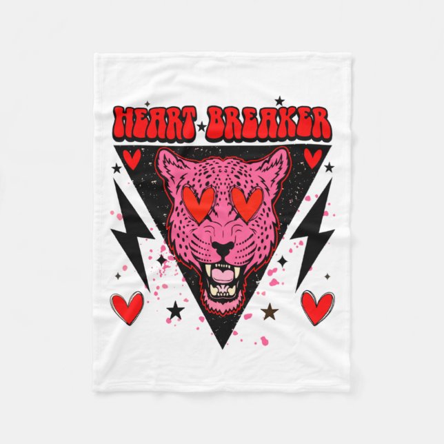 Retro Heart Breaker Valentines Day Tiger Love  Fleece Blanket (Front)