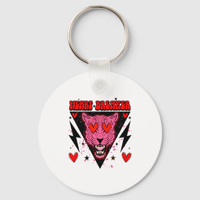 Retro Heart Breaker Valentines Day Tiger Love  Key Ring (Front)