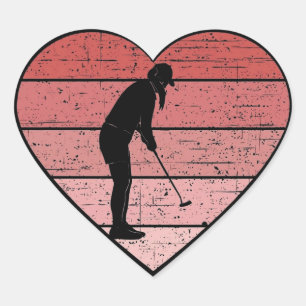 Retro Heart Female Golfer Silhouette Ladies Golf Sticker