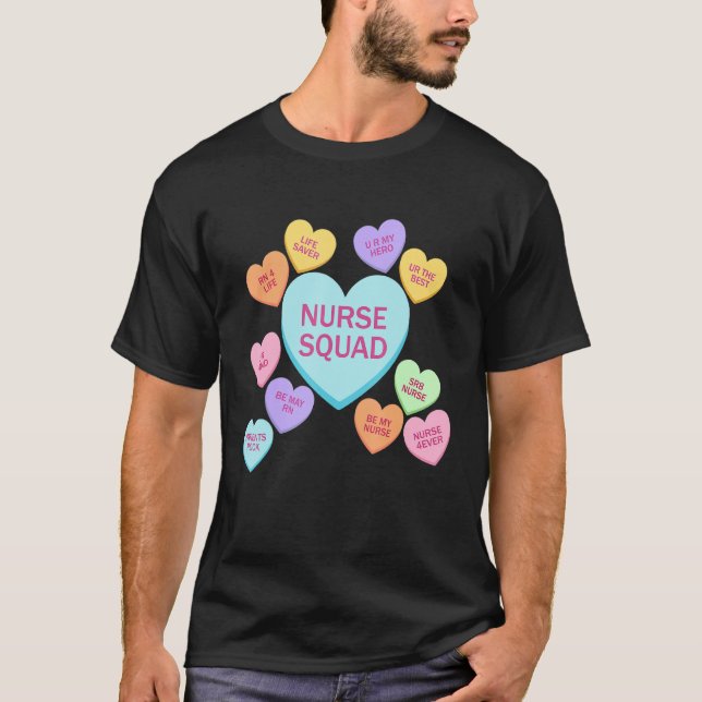 Retro Heart Funny Nurse Squad Happy Valentines Day T-Shirt (Front)