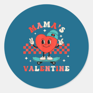 Retro Heart Mama's Valentine Mom Classic Round Sticker