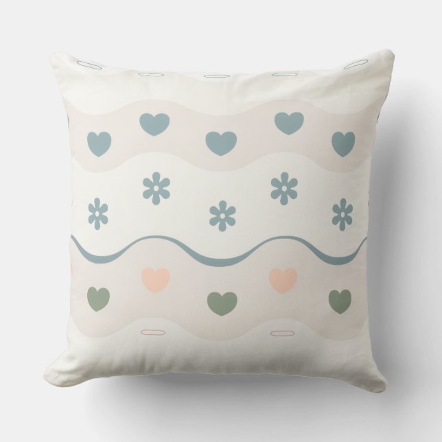Retro Heart Meadow Stripe Cushion (Front)