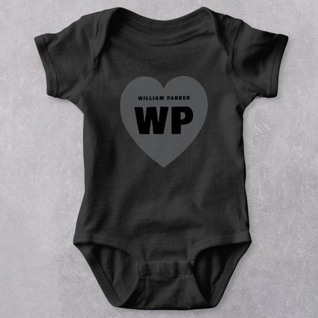 Retro Heart Monogram Newborn Black Outfit Custom Baby Bodysuit (Creator Uploaded)