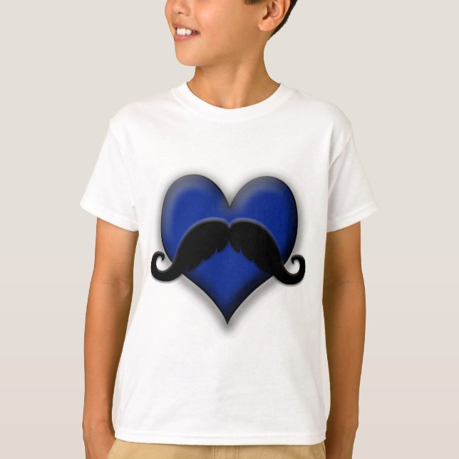 Retro Heart Moustache in Blue T-Shirt (Front)