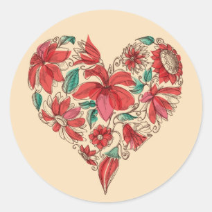 Retro heart of flowers love symbol classic round sticker