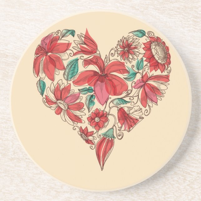 Retro heart of flowers love symbol coaster (Front)