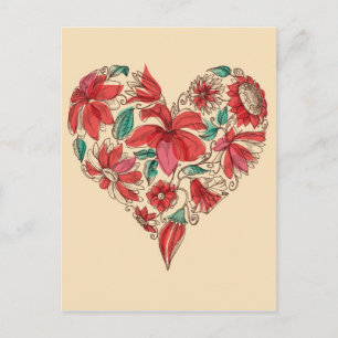 Retro heart of flowers love symbol postcard