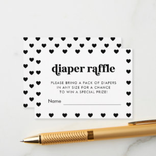 Retro Heart Simple Baby Shower Diaper Raffle Card