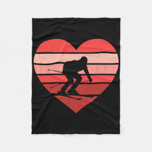 Retro Heart Skiing Ski Vintage Valentine Womens Me Fleece Blanket