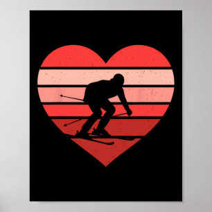 Retro Heart Skiing Ski Vintage Valentine Womens Me Poster