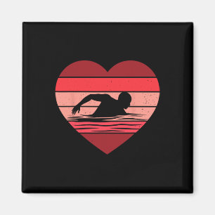 Retro Heart Swimming Swim Vintage Valentine Womens Magnet
