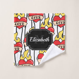 Retro Heart Tattoo Bath Towel Set